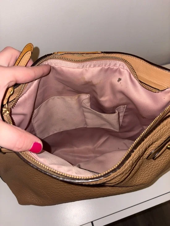 Coach Colette Tan Leather Shoulder Bag with Patent Center Stripe & Gold Hardware - Picture 9 of 12